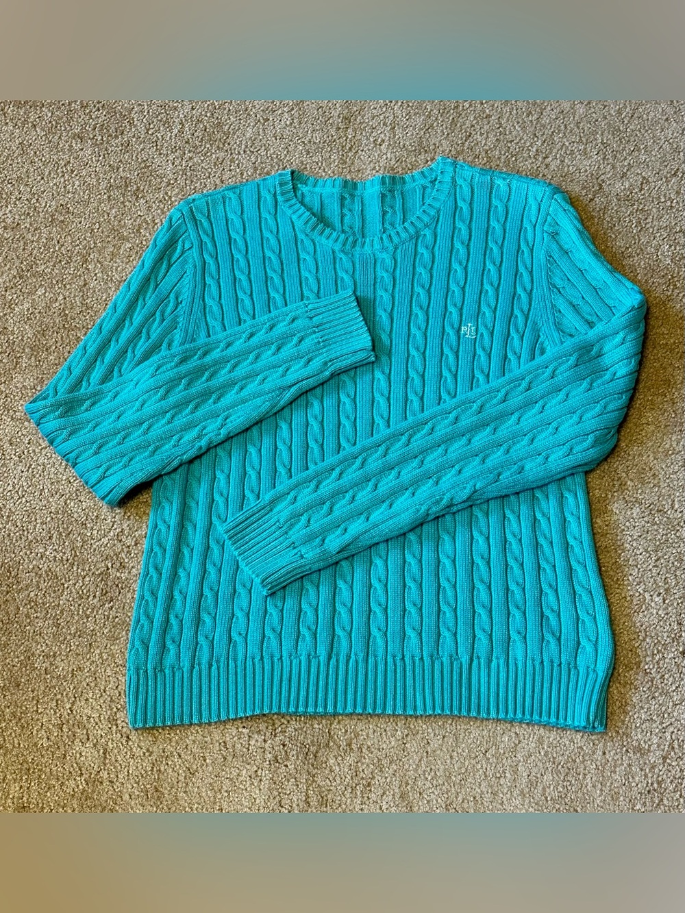 🩵 Ralph Lauren Teal Cable Knit Sweater
